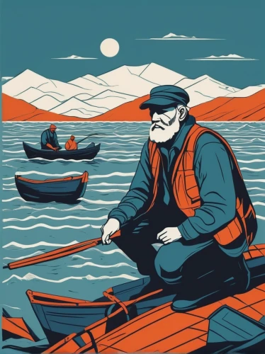 puerto natales,commercial fishing,seafaring,version john the fisherman,fishermen,seafarer,sea scouts,thames trader,fisherman,man at the sea,boat operator,fishing classes,stevedore,marine scientists,travel poster,cool woodblock images,rowboats,rowing boats,kodiak,canoes,Illustration,Vector,Vector 06