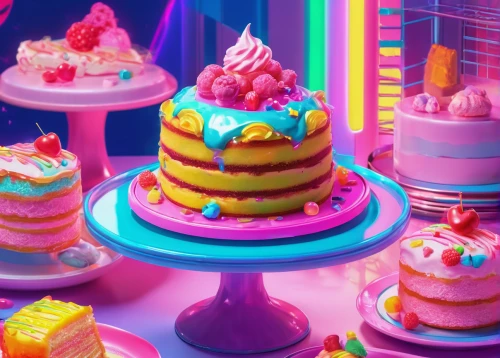 neon cakes,cupcake background,neon candies,birthday background,cake shop,pastel,lolly cake,neon ice cream,pink cake,layer cake,rainbow cake,stack cake,happy birthday background,cake buffet,neon candy corns,unicorn cake,80's design,birthday banner background,cake stand,unicorn background,Conceptual Art,Sci-Fi,Sci-Fi 28
