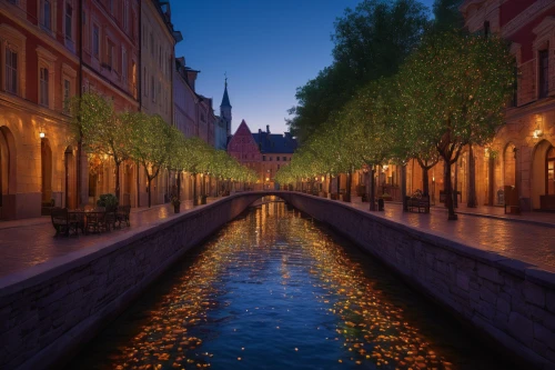 city moat,grand canal,strasbourg,l'isle-sur-la-sorgue,speicherstadt,canals,venezia,toulouse,venetian,gdańsk,lübeck,krakow,venice,colmar,wroclaw,freiburg,limmat,colmar city,treviso,bruges,Illustration,Realistic Fantasy,Realistic Fantasy 27