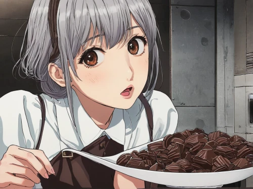 cooking chocolate,azuki bean,cocoa,bowl of chocolate,chocolate-covered raisin,choco,chopped chocolate,chocolate,honmei choco,chocolate chips,chocolate chip,chocolatier,carob,giri choco,chocolate pudding,cocoa beans,chocolate balls,chocolates,chocolate candy,chocolate-coated peanut,Illustration,Japanese style,Japanese Style 09