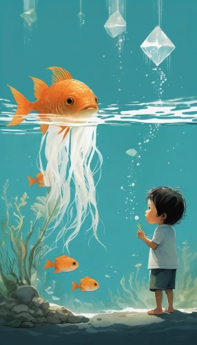 paper boat,goldfish,fishes,small fish,aquarium,kids illustration,exploration of the sea,surface lure,school of fish,gold fish,two fish,fish in water,submerged,underwater background,koi pond,cube sea,aquarium inhabitants,the fish,game illustration,angling,Illustration,Paper based,Paper Based 07