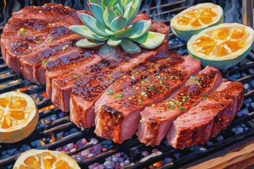 painted grilled,yakiniku,barbeque,galbi,bbq,carne asada,咕噜肉,grilled food,barbeque grill,pork barbecue,barbecue,filipino barbecue,barbacoa,grilled,beef grilled,barbecued pork ribs,steak grilled,outdoor grill,rib,barbecue grill,Conceptual Art,Daily,Daily 31