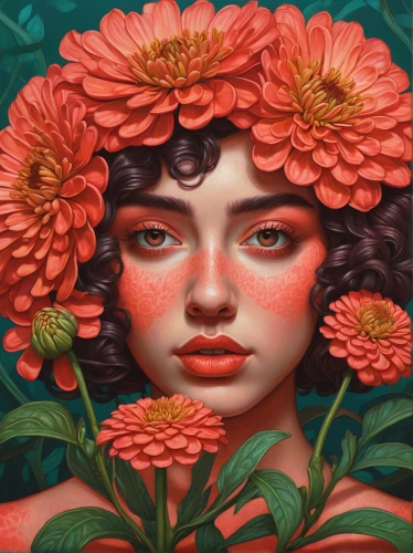 girl in flowers,deep coral zinnia,zinnia,flora,coral bells,kahila garland-lily,red dahlia,girl in the garden,girl in a wreath,zinnias,orange red flowers,red flowers,begonias,flower painting,dahlia,rosa ' amber cover,coral bush,red orange flowers,tiger lily,girl picking flowers,Conceptual Art,Daily,Daily 25