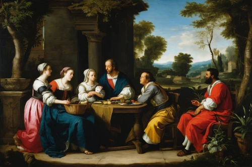 bellini,school of athens,poker table,apollo and the muses,chess game,round table,candlemas,woman holding pie,card table,mulberry family,courtship,card game,drinking party,seven citizens of the country,renaissance,playing cards,garden party,cookery,dinner party,women at cafe,Art,Classical Oil Painting,Classical Oil Painting 26