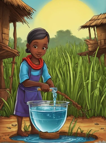 fetching water,woman at the well,agua de valencia,water resources,rice water,water supply,pongal,ethiopia,khokhloma painting,fresh water,sudan,rice cultivation,cereal cultivation,water well,atabaque,parched,water usage,river of life project,water filter,paddy harvest,Illustration,Paper based,Paper Based 14
