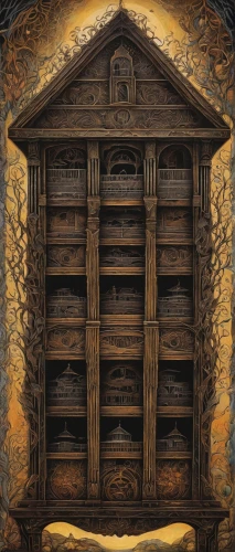 armoire,music chest,storage cabinet,treasure chest,dark cabinetry,cabinet,cabinetry,cupboard,cabinets,treasure house,bookcase,chest of drawers,wooden door,apothecary,vault,storage medium,ancient house,a drawer,dresser,lyre box,Illustration,Realistic Fantasy,Realistic Fantasy 41