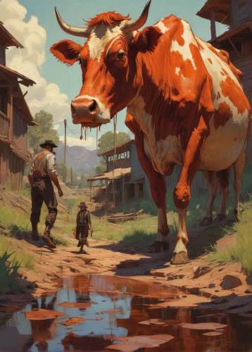 oxen,horned cows,mountain cows,livestock,two cows,rural,alpine cow,cows,wild west,cow boy,cattle crossing,cow,digital nomads,village life,milk cows,nomads,horns cow,longhorn,watusi cow,moo,Conceptual Art,Fantasy,Fantasy 18