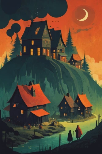 witch's house,halloween illustration,houses silhouette,halloween background,witch house,house silhouette,halloween poster,halloween scene,halloween wallpaper,houses clipart,lonely house,wooden houses,game illustration,the haunted house,house in the forest,haunted house,mountain settlement,halloween vector character,house in mountains,mountain huts,Conceptual Art,Daily,Daily 20