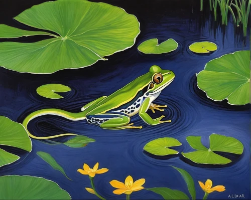 southern leopard frog,pond frog,northern leopard frog,green frog,chorus frog,frog through,litoria fallax,water frog,common frog,frog gathering,jazz frog garden ornament,litoria caerulea,amphibian,wallace's flying frog,eastern sedge frog,pickerel frog,amphibians,tree frogs,lily pad,frog background,Illustration,Paper based,Paper Based 10