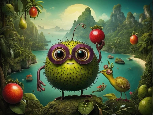 green kiwi,tropical bird climber,kiwi,game illustration,exotic bird,bird kingdom,green tomatoe,boobook owl,bird bird kingdom,nature bird,children's background,forest fruit,bird illustration,nannyberry,star apple,tropical bird,earth fruit,anthropomorphized animals,angry birds,water apple,Illustration,Abstract Fantasy,Abstract Fantasy 01