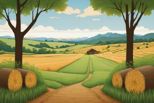 rural landscape,farm landscape,background vector,landscape background,farm background,agricultural,wheat field,wheat fields,wheat crops,farmland,ricefield,cartoon video game background,straw field,country road,home landscape,field of cereals,barley field,agriculture,cornfield,salt meadow landscape,Illustration,Japanese style,Japanese Style 15