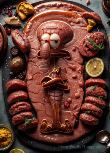 meat cake,mortadella,bologna sausage,ratatouille,sausage platter,sausage plate,meat carving,choripán,kielbasa,tofurky,meatloaf,liverwurst,pâté,food photography,barbeque,barbacoa,borbagatto meat,turkey ham,pork barbecue,food collage