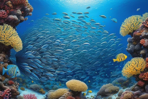 coral reefs,coral reef fish,coral reef,underwater landscape,sea life underwater,great barrier reef,ocean underwater,underwater background,coral fish,marine life,anemone fish,school of fish,sea animals,ocean floor,underwater fish,underwater world,marine diversity,sea-life,marine fish,reef tank,Illustration,Realistic Fantasy,Realistic Fantasy 18