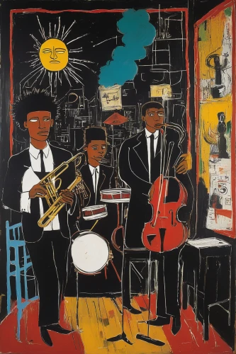 jazz silhouettes,musicians,jazz club,jazz,blues and jazz singer,sfa jazz,man with saxophone,marsalis,rainbow jazz silhouettes,jazz it up,itinerant musician,street musicians,braque francais,big band,musical ensemble,music band,saxophone player,jazz drum,orchesta,vincent van gough,Art,Artistic Painting,Artistic Painting 51