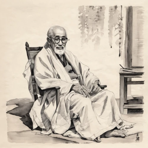 bapu,luo han guo,han bok,xing yi quan,tai qi,erhu,shuai jiao,rou jia mo,t'ai chi ch'uan,xiangwei,indian monk,persian poet,elderly man,aikido,male poses for drawing,nurungji,yi sun sin,choi kwang-do,yi mein,in seated position,Illustration,Paper based,Paper Based 30