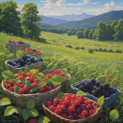 fresh berries,ireland berries,fruit fields,berries,many berries,mixed berries,red currants,summer fruit,fresh fruits,fresh grapes,red raspberries,raspberries,black berries,cherries,orchards,grape harvest,wild berries,blackberries,basket of fruit,vegetables landscape,Illustration,Retro,Retro 14