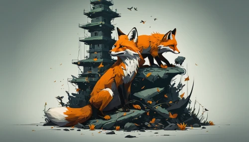 fox stacked animals,animal tower,foxes,fox,firefox,a fox,rocket raccoon,fox hunting,garden-fox tail,child fox,ruin,kitsune,little fox,cute fox,scrap collector,anthropomorphized animals,redfox,red fox,mozilla,extinction,Conceptual Art,Fantasy,Fantasy 06