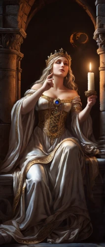 priestess,celtic queen,cg artwork,woman eating apple,justitia,praying woman,cybele,medusa,woman drinking coffee,woman praying,lady justice,athena,cepora judith,zodiac sign libra,cinderella,woman playing,fantasy portrait,candlemaker,angelica,golden crown,Conceptual Art,Fantasy,Fantasy 27