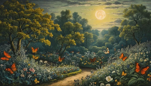 secret garden of venus,the mystical path,garden of eden,forest path,forest landscape,towards the garden,fairy forest,the night of kupala,pathway,night scene,hare trail,forest of dreams,enchanted forest,hollow way,way of the roses,children's fairy tale,fairy world,the path,to the garden,orchards,Art,Classical Oil Painting,Classical Oil Painting 39