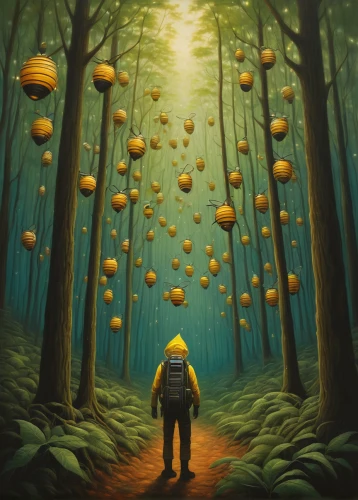 yellow mushroom,mushroom landscape,forest of dreams,world digital painting,cartoon forest,tree grove,the forest,deciduous forest,forest walk,forest background,chestnut forest,yellow garden,farmer in the woods,golden rain,sci fiction illustration,the forests,forest mushroom,forest man,gold and black balloons,fallen acorn,Illustration,Abstract Fantasy,Abstract Fantasy 17