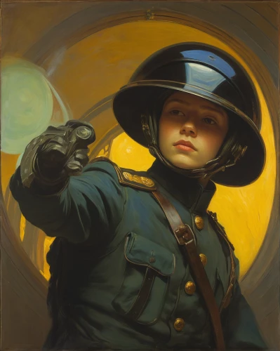 girl with gun,woman holding gun,policewoman,girl with a gun,ranger,park ranger,rifleman,policeman,pilgrim,conductor,military officer,suffragette,steel helmet,girl scouts of the usa,inspector,pointing woman,cadet,woman pointing,gunfighter,fantasy portrait,Art,Classical Oil Painting,Classical Oil Painting 20