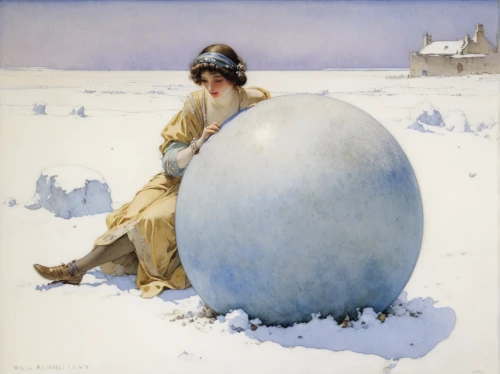 a ball in the snow,ice ball,snow ball,globe,snow bales,sno-ball,snowball,igloo,woman at the well,ice hotel,the snow queen,the ball,yard globe,girl with a wheel,la violetta,the globe,armillar ball,round bales,snow scene,swiss ball,Illustration,Paper based,Paper Based 23