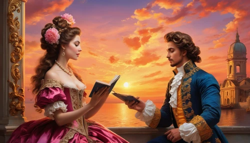 romance novel,courtship,romantic portrait,fantasy picture,book cover,declaration of love,the carnival of venice,romantic scene,serenade,cinderella,e-book,prince and princess,princess sofia,mystery book cover,a fairy tale,throughout the game of love,rococo,young couple,ebook,musical background,Art,Classical Oil Painting,Classical Oil Painting 01