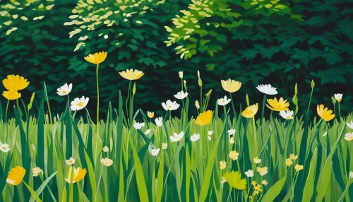 flower painting,daffodil field,dandelions,dandelion meadow,wild tulips,small meadow,springtime background,daffodils,dandelion field,spring meadow,daisies,spring background,flower meadow,yellow grass,buttercups,flying dandelions,summer meadow,blooming grass,daisy flowers,green meadow,Conceptual Art,Oil color,Oil Color 13