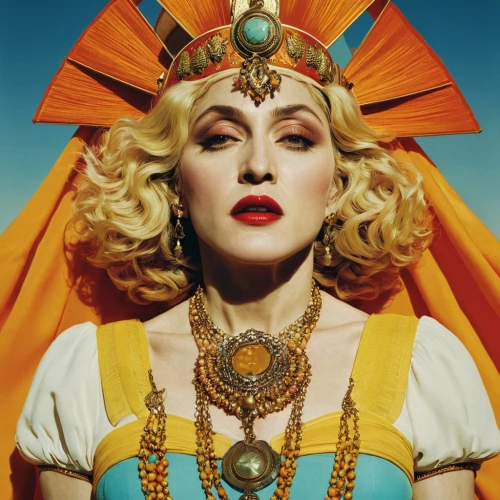 madonna,queen bee,queen,vanity fair,hard candy,cleopatra,mary-gold,aging icon,transistor,aphrodite,queen of hearts,porcelain doll,priestess,queen crown,gypsy,gold jewelry,dolly,pop art woman,ringmaster,magazine cover,Photography,Documentary Photography,Documentary Photography 06