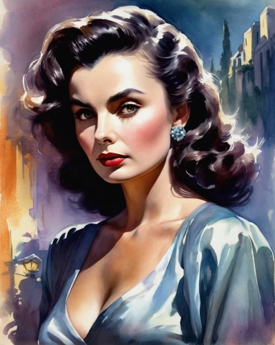 jean simmons-hollywood,jane russell-female,jane russell,ingrid bergman,elizabeth taylor,sophia loren,vampira,elizabeth taylor-hollywood,digital painting,rear window,femme fatale,ann margarett-hollywood,retro woman,world digital painting,hedy lamarr-hollywood,1950s,chainlink,italian painter,maureen o'hara - female,gene tierney,Illustration,Paper based,Paper Based 04