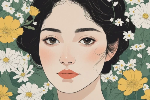 japanese floral background,geisha girl,japanese woman,geisha,girl in flowers,vintage woman,floral background,mari makinami,vintage girl,jasmine blossom,vintage flowers,white blossom,vintage floral,may flowers,chamomile,flower drawing,retro flowers,jonquil,ginko,japanese anemone,Illustration,Vector,Vector 10