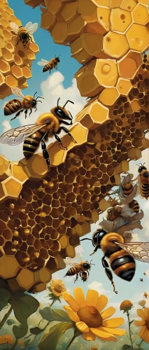 swarm of bees,honey bees,bee colony,stingless bees,honeybees,bee colonies,bee farm,bees,western honey bee,honey bee home,bee hive,beekeeping,sunflowers and locusts are together,beekeepers,sunflower paper,bees pasture,water lilies,bumblebees,sunflower field,honeybee,Conceptual Art,Oil color,Oil Color 04