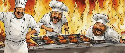 barbecue,barbeque,chicken barbecue,roasted pigeon,bbq,grilled food,chef,anticuchos,flamed grill,barbeque grill,barbecue grill,grilling,muslims,pork barbecue,shashlik,skewers,suya,grilled,cooks,cooking,Illustration,Paper based,Paper Based 18