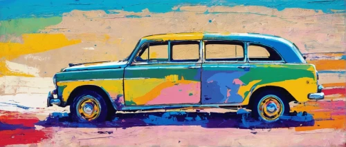 trabant,fiat 600,morris minor,morris minor 1000,renault 4,matchbox car,vwbus,cinquecento,renault 4cv,vw bus,volkswagen type 2,yellow taxi,austin fx4,pop art colors,fiat 518,volkswagen 181,old car,moskvitch 412,fiat 501,barkas,Art,Artistic Painting,Artistic Painting 42