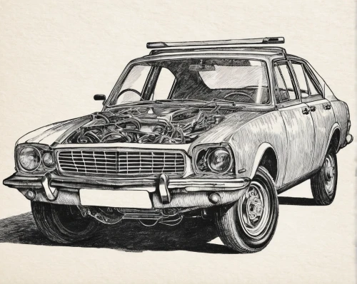 trabant,triumph dolomite,volvo 164,triumph herald,ford taunus,fiat 125,type w123,ford cortina,volvo 140 series,fiat 1200,polski fiat 125p,wolseley hornet,type w110,austin allegro,austin 1800,triumph vitesse,fiat 124,renault 8,volvo 66,illustration of a car,Illustration,Black and White,Black and White 27