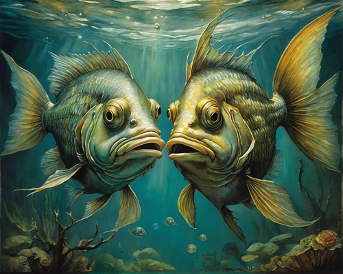 two fish,fish in water,fishes,porcupine fishes,feeder fish,fighting fish,pisces,triggerfish-clown,underwater fish,yellow fish,trigger fish,marine fish,school of fish,ornamental fish,angelfish,deep sea fish,amorous,tropical fish,blue fish,fish pictures,Illustration,Realistic Fantasy,Realistic Fantasy 14