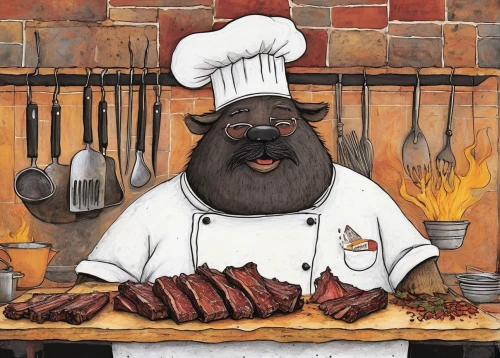 chef,dog illustration,men chef,pork barbecue,boudin,smoked beef,cooking book cover,dwarf cookin,teddy roosevelt terrier,pig roast,chef's hat,chef hat,anticuchos,butcher shop,domestic pig,meat kane,chief cook,roast pork,kielbasa,chef's uniform,Art,Artistic Painting,Artistic Painting 49