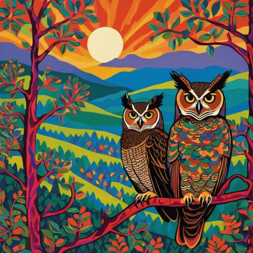 great horned owls,couple boy and girl owl,owls,owl nature,owl art,halloween owls,owl pattern,tropical birds,owlets,songbirds,david bates,spotted-brown wood owl,owl background,spotted wood owl,whimsical animals,wild birds,brown owl,bird painting,colorful birds,parrot couple,Conceptual Art,Oil color,Oil Color 14