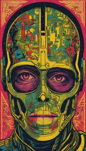 cyborg,psychedelic art,robot icon,cybernetics,smart album machine,valerian,sci fi,acid,c-3po,atom,sci-fi,sci - fi,machine,cyber,science fiction,trip computer,cd cover,scifi,spaceman,cyberpunk,Illustration,American Style,American Style 10