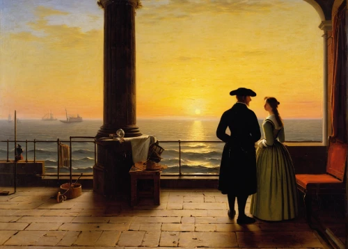 romantic scene,young couple,courtship,landscape with sea,loving couple sunrise,evening atmosphere,eventide,man at the sea,in the evening,new york harbor,joseph turner,bougereau,passenger ship,balcon de europa,venetian lagoon,man and wife,asher durand,sea landscape,the day sank,carl svante hallbeck,Art,Classical Oil Painting,Classical Oil Painting 41
