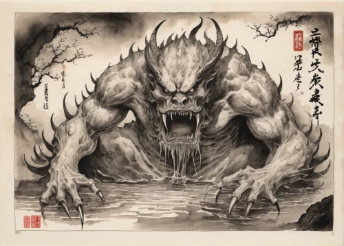 nine-tailed,cool woodblock images,krampus,chinese dragon,dragon of earth,goki,xing yi quan,dragon li,konghou,sōjutsu,japanese art,akita,hokaido,dinokonda,tsukemono,haunebu,snarling,hwachae,takuan,shikoku,Illustration,Paper based,Paper Based 30