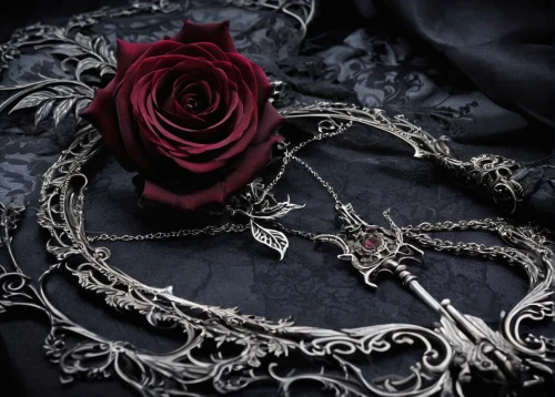 necklace with winged heart,grave jewelry,black rose,diadem,romantic rose,arrow rose,bridal accessory,gothic style,filigree,gothic fashion,bridal jewelry,adornments,noble rose,red heart medallion,rose order,gift of jewelry,dried rose,jewellery,royal lace,jewelery,Illustration,Realistic Fantasy,Realistic Fantasy 46