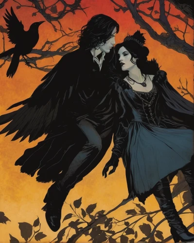 dance of death,halloween poster,murder of crows,halloween illustration,halloween and horror,crows,danse macabre,vampires,corvidae,goths,halloween scene,goth festival,witches,gothic portrait,halloween background,black crow,corvus,halloween silhouettes,dracula,celebration of witches,Conceptual Art,Daily,Daily 08