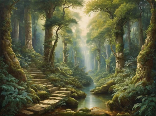forest path,forest landscape,elven forest,green forest,the mystical path,forest road,forest glade,the forests,pathway,the forest,hiking path,holy forest,druid grove,forest background,fairy forest,forest of dreams,forests,garden of eden,fantasy landscape,rainforest,Art,Classical Oil Painting,Classical Oil Painting 02