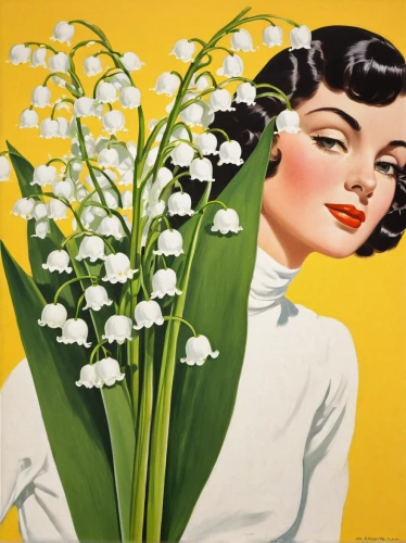 lily of the field,lily of the valley,lilly of the valley,lilies of the valley,lily of the desert,madonna lily,bag of gypsophila,jonquils,marguerite,gypsophila,easter lilies,lily of the nile,girl in flowers,white daisies,doves lily of the valley,daffodils,white lily,marguerite daisy,white flowers,galanthus,Illustration,Retro,Retro 04