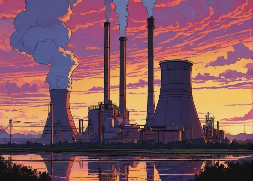 refinery,industrial landscape,chemical plant,factories,industrial plant,industries,industry,industrial,power plant,dusk,pollution,the pollution,factory chimney,heavy water factory,powerplant,petrochemical,coal fired power plant,industrial smoke,lignite power plant,industrial area,Illustration,Children,Children 02