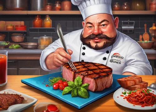 chef,men chef,galloway beef,dwarf cookin,chef's hat,cooking book cover,game illustration,chef hat,rump steak,food and cooking,steak,chef hats,steaks,meat kane,chef's uniform,churrasco food,sicilian cuisine,carbossiterapia,tender beef,butcher shop,Conceptual Art,Sci-Fi,Sci-Fi 05