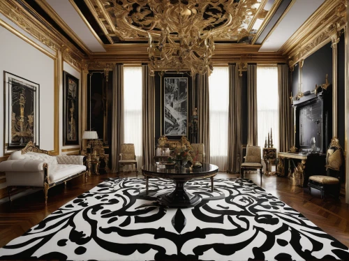 ornate room,black and white pattern,damask,villa cortine palace,damask paper,venice italy gritti palace,great room,zebra pattern,danish room,sitting room,interior design,marble palace,black and white pieces,baroque,damask background,interior decoration,interior decor,room divider,ceramic floor tile,royal interior,Illustration,American Style,American Style 06