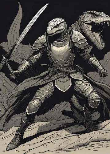 shredder,dragon slayer,armored animal,knight armor,scale lizards,guards of the canyon,swordsmen,warrior and orc,saurian,knight,side-blotched lizards,cullen skink,armored,swordsman,komodo dragons,reptile,swords,noodling,dragon slayers,alien warrior,Illustration,Black and White,Black and White 02