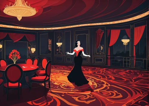 ballroom,art deco background,cabaret,dining room,theater curtain,art deco,ornate room,theater curtains,art deco woman,ballroom dance,ballroom dance silhouette,theatrical property,doll's house,nightclub,theater,stage curtain,waltz,theatre curtains,theatrical,parlour,Illustration,Vector,Vector 05